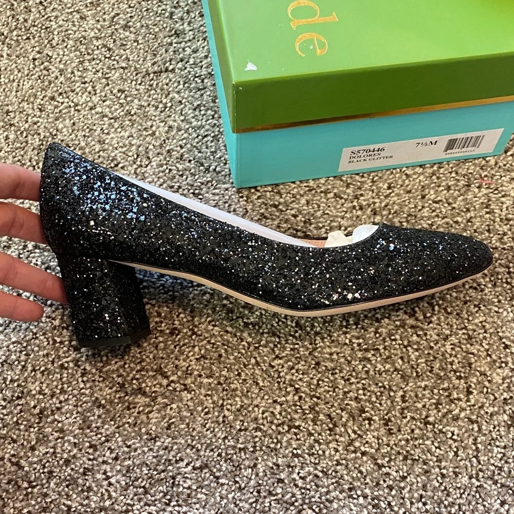Kate Spade Dolores Sparkling Black Glitter Heels in Size 7.5